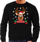 Bellatio Decorations foute kersttrui/sweater heren - Rendier - zwart - Merry Christmas L