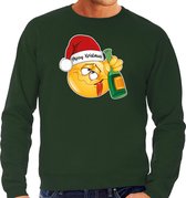 Bellatio Decorations foute kersttrui/sweater heren - Dronken - groen - Merry Kristmus S