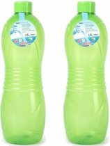 Plasticforte Drinkfles/waterfles/bidon - 2x - 1500 ml - transparant/groen - kunststof