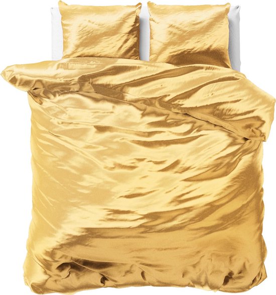 Luxe glans satijn dekbedovertrek uni goud - lits-jumeaux (240x200/220) - tegen acne, onzuiverheden en warrig haar - heerlijk zacht en soepel