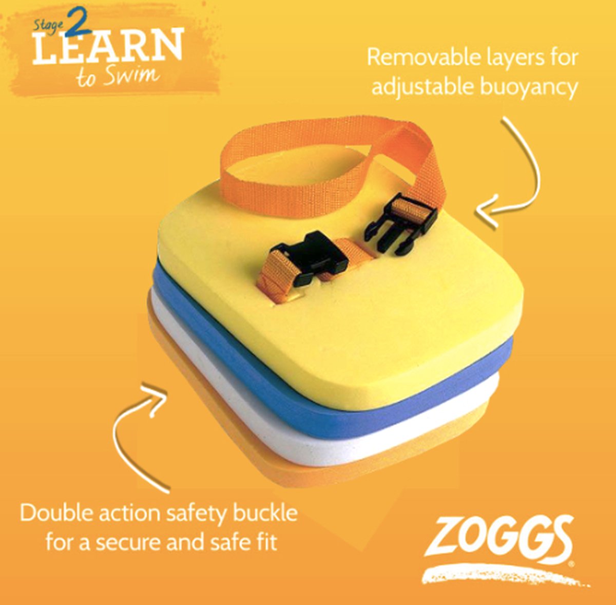 Zoggs - Zwemgordel voor kinderen - Back-float - Oranje/Wit/Blauw/Geel - 25kg - 