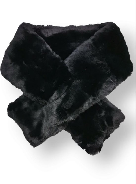 Dames korte winter sjaal Helena effen zwart imitatie bont