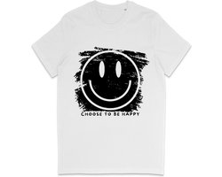 Wit Dames en Heren T Shirt - Grappige Smiley Print Choose to be Happy Quote - Maat XL