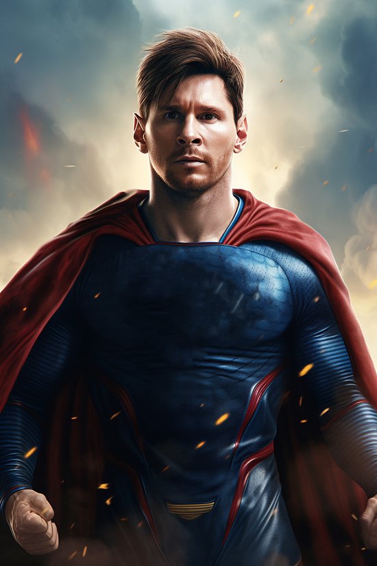 Messi Superheld Poster | Poster Lionel Messi | Kinderkamer | Jongenskamer Decoratie | Wanddecoratie | Muurposter | 61x91cm | BY | Geschikt om in te lijsten