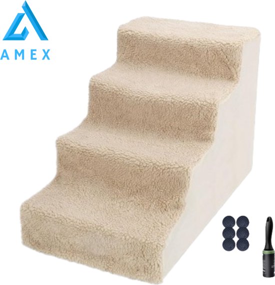 Hondentrap voor kleine honden, 3 treden, 40 cm hoog, afneembaar, wasbaar, zacht vallende huisdiertrap van schuim, antislip kattentrap voor bed, bank, bank, AUT