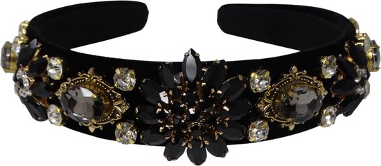 Jessidress® Strass Luxe Haar diadeem met Strass Diademen Dames Haarband Feestelijke Hoofdband met Steentjes Fluweel - Zwart