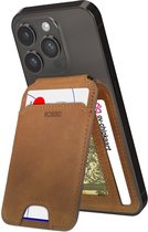 Rosso Deluxe Porte-cartes en Cuir véritable compatible avec MagSafe - Porte-cartes magnétique - Portefeuille en cuir véritable pour six cartes - Marron