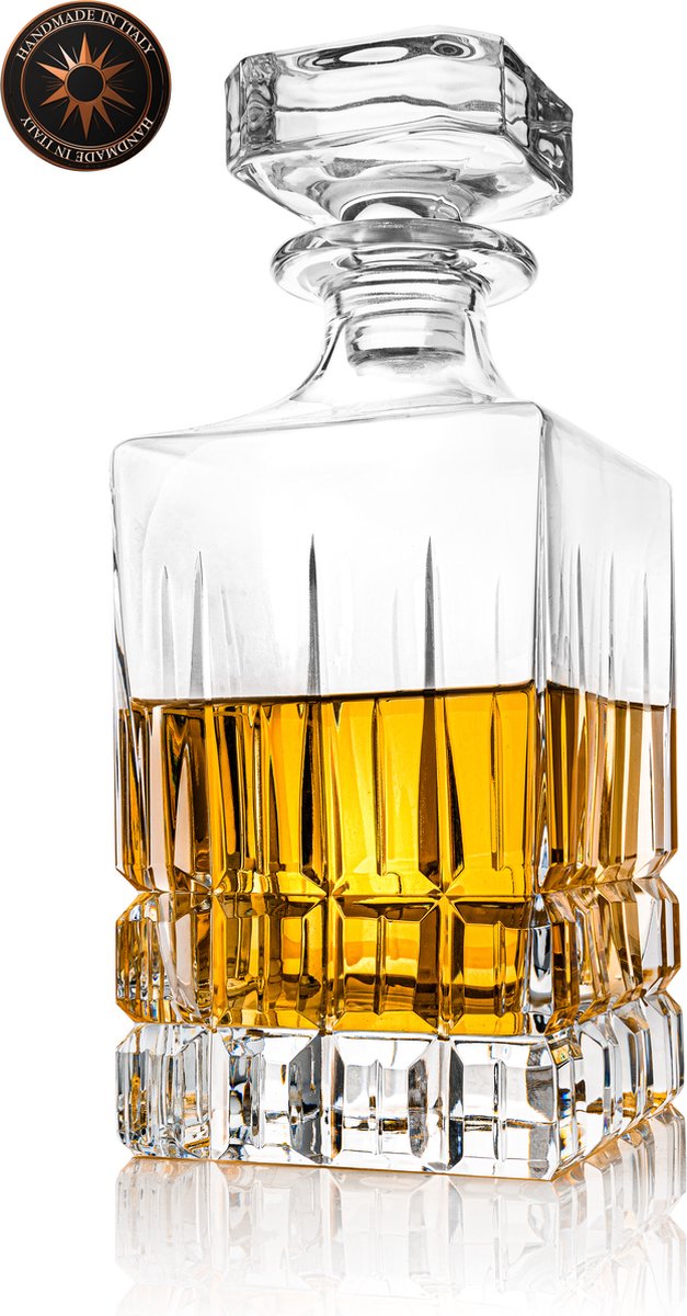 Handgemaakte Whiskey Karaf Verona in een Luxe Geschenkdoos by GDLF® | Handgemaakt in Italie | Hand geslepen & Mond Geblazen | Hoge Kwaliteit Kristal | Whiskey Set | Incl. Whisky Karaf & Hand Made Certificaat | Kado Man | Cadeau Voor Man & Vrouw