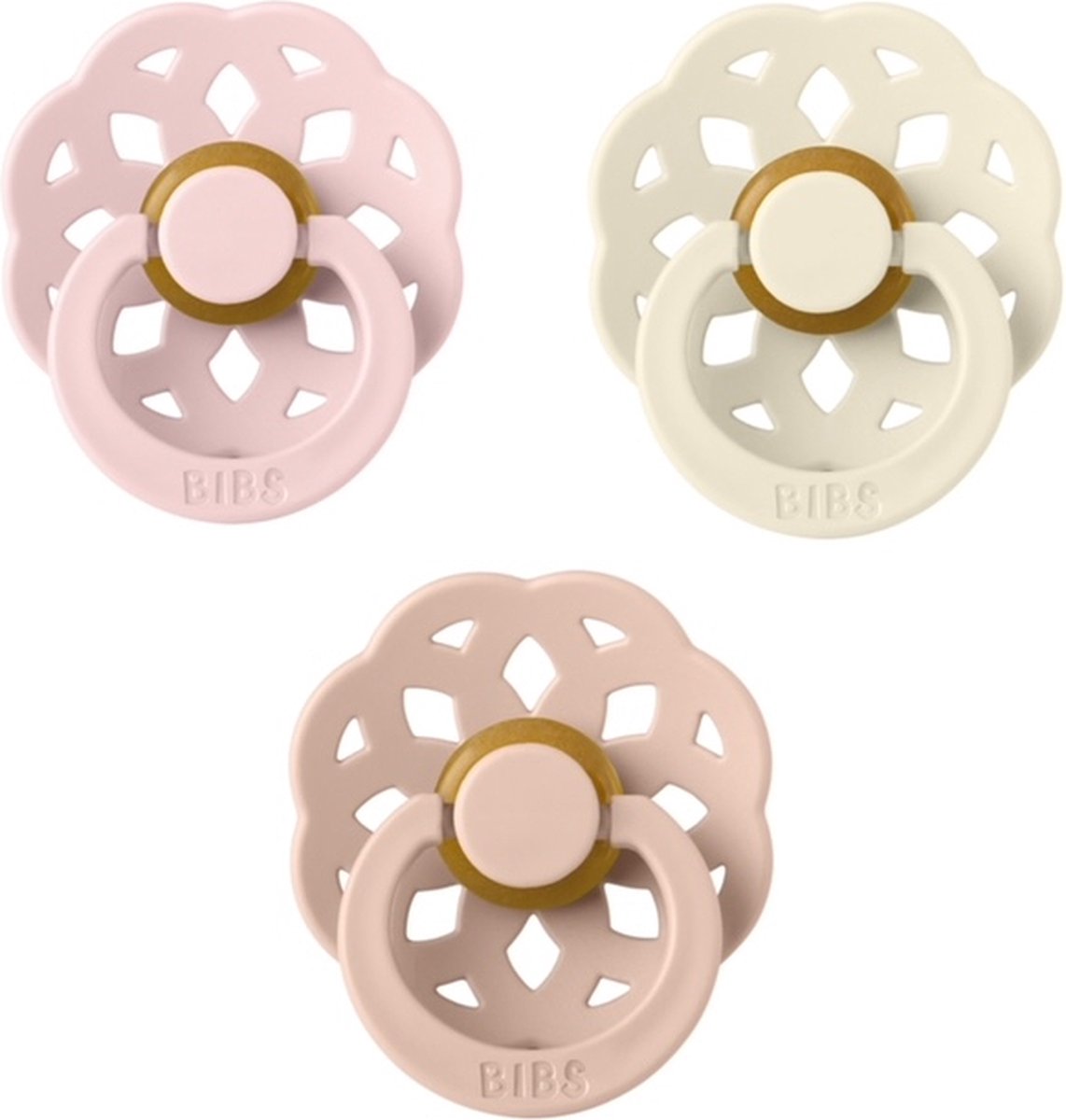Goedkoopste Boheme Fopspeen set 3 stuks Blossom, Ivory en Blush 0-6 maanden maat 1