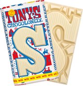 Tony's Chocolonely Chocolade Letter S - Witte Chocolade Reep - Sinterklaas Cadeau - Schoencadeautje Sint - Fairtrade Belgische Chocolade - 180 Gram