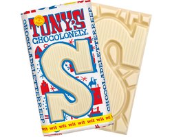 Tony's Chocolonely Chocolade Letter S - Witte Chocolade Chocoladeletter - Schoencadeautjes Sinterklaas - Sint Cadeau - 180 Gram Fairtrade Belgische Chocola