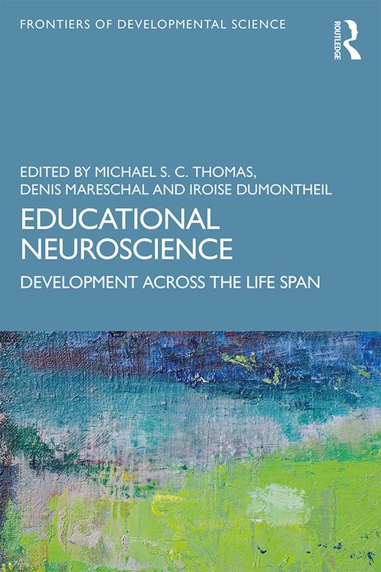 Livre 'Educational Neuroscience', édité par Thomas, Mareschal et Dumontheil, avec une peinture abstraite bleue et verte.