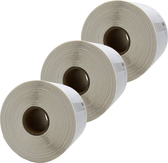 Drie rollen met witte, verwijderbare DULA etiketten, 57x32mm.