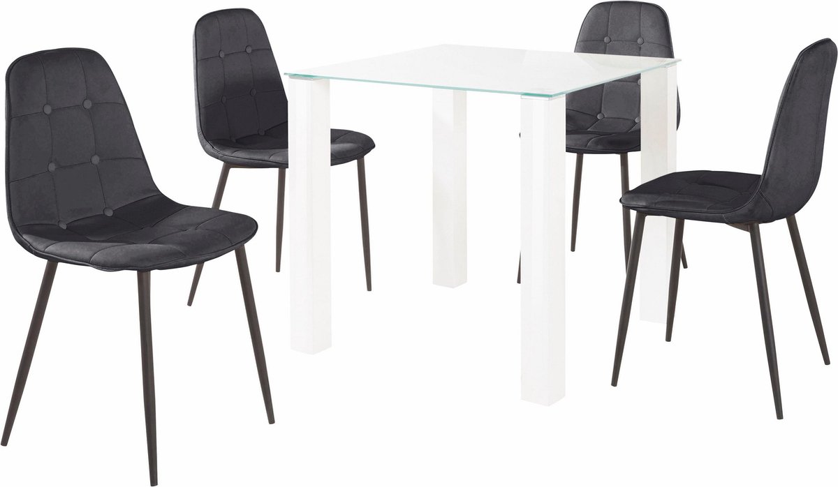 Norma-Set van Eettafel 80x80cm met 4 Stoelen in Zwart