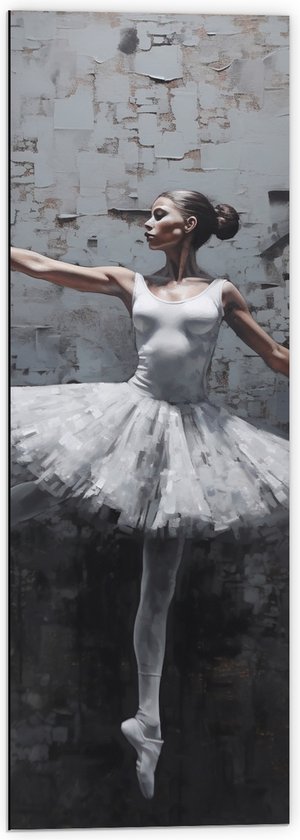 Dibond - Muurschildering van Witte Dansende Ballerina - 40x120 cm Foto op Aluminium (Wanddecoratie van metaal)