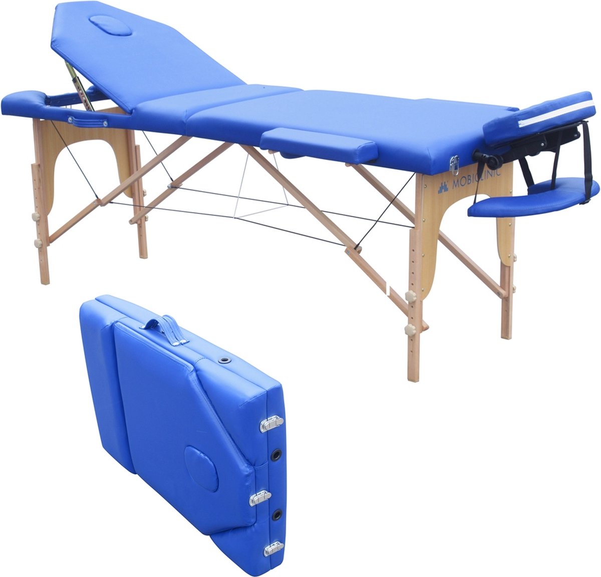 Goedkoopste Mobiclinic CM-01 PLUS - Inklapbare massagetafel - Hout - Draagbaar - 186x60 cm - Voor Massage Tattooages en meer - Veilig - Verstelbaar - Comfortabel - Blauw