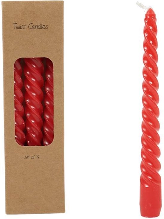 Twist Dinerkaarsen - 19 cm - Rood - 3 Stuks - Kerstkaarsen - Rode kaars - Dinerkaars - Wax kaars - Kerstdinerkaars - Kerstkaars -