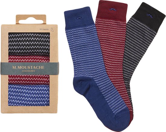 M. Moustache heren giftbox 3P sokken herringbone multi - 40-42