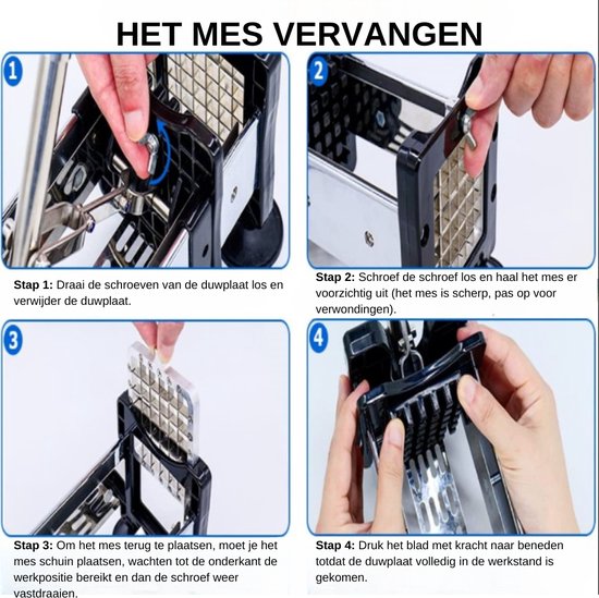 Frietsnijder van roestvrij staal, professionele aardappelsnijder, met messen van 12 mm en 9 mm, antisliptechnologie, groentesnijder voor aardappelen, wortelen, komkommers