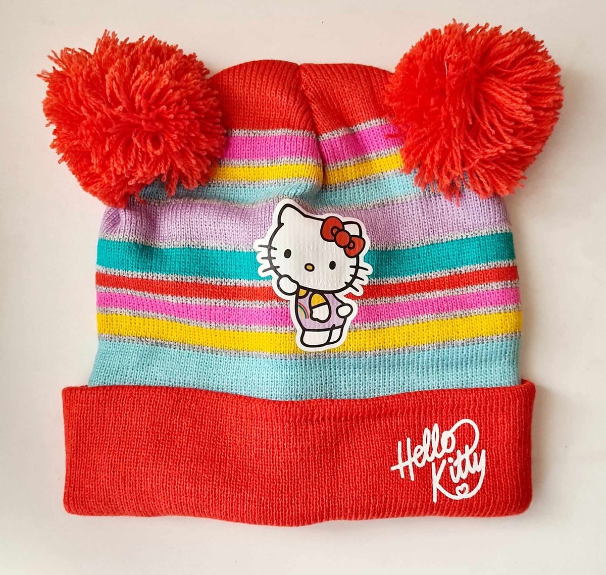 Hello Kitty Muts Junior Acryl Rood/Roze/Blaw/Groente met streppen One-size Sinterklaas gift