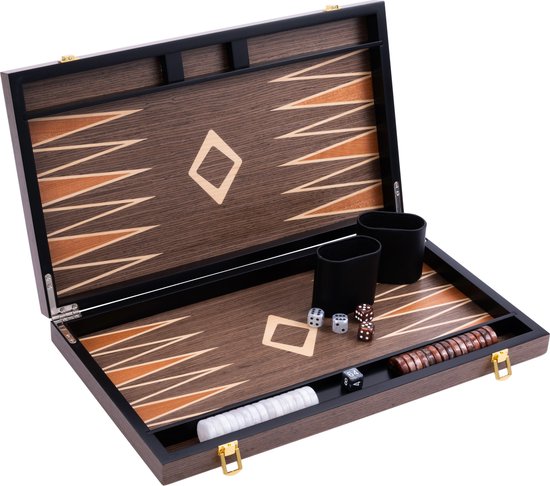 Manopoulos – Backgammon De Luxe En Bois D'olivier Avec Loupe Incrustée, 48 Cm, Jeu Complet Pierres/dés/cube, Fait Main En Grèce – Édition Unique