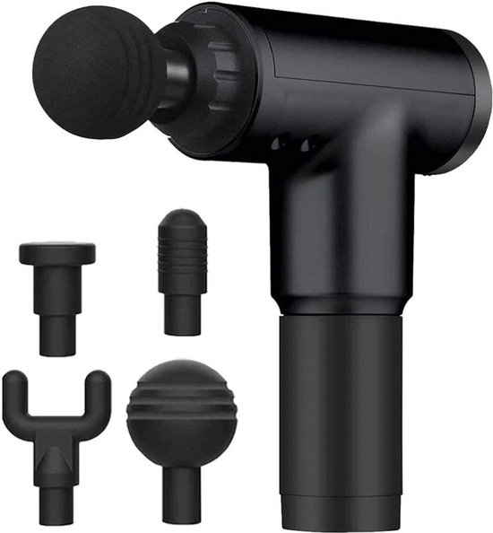 Zwarte Massagegun Draadloos met 6 Snelheden en 4 - Zwarte - €29,95