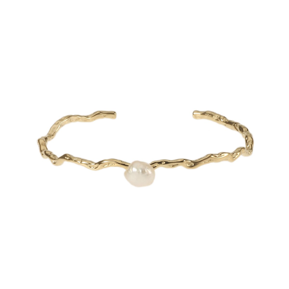 The Jewellery Club - Noe pearl bangle gold - Armband - Dames armband - Parel - Stainless steel - Goud - 6 cm
