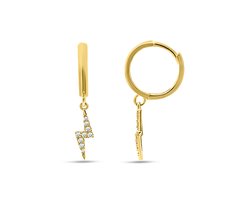 Silventi 9NBSAM-G230336 Gouden Oorringen met Zirkonia - Bliksem - 12x2mm - 25mm Totale Lengte - 14 Karaat- Goud