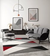 Modern design woon- of slaapkamer tapijt | Geometrische patronen - Rood Grijs 200x280 | Binnen - The Carpet PEARL