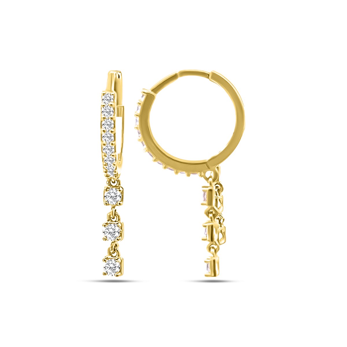 New Bling 9NBSAM-G230326 Gouden Oorringen met Zirkonia - 13x1,7mm - 24,2mm Totale Lengte - 14 Karaat - Goud