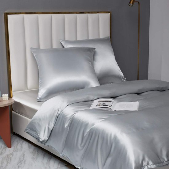 YASMENG Satijnen beddengoedset 155x220 Beige Goud Wit Tweezijdige beddengoed Zijde Dekbedovertrek Set Glad Glanzend Deluxe Zacht Zijdeachtig Satijnen beddengoed 3-delig met ritssluiting en 2