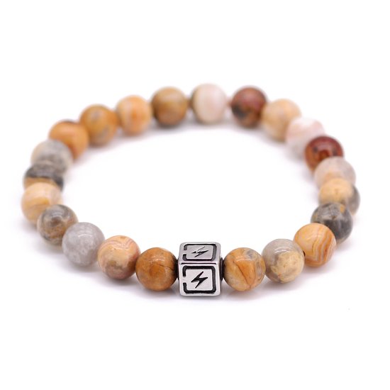 Fortuna Beads – Energy Crazy Agate – Kralen Armband – Heren– Oranje – 18cm