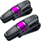 2 stuks brillenhouders auto, zonnebrilhouder voor auto, brillenhouder voor auto, zonneklep, 180° roterende brillenclip met kaartenclip (rozenrood)