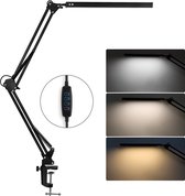 Bureaulamp LED Dimbaar - Incl. Tafelklem - Verstelbaar - 3 Lichtkleuren - 10 Helderheidsniveaus - Tafellamp geschikt voor kantoor, studie en woonkamer