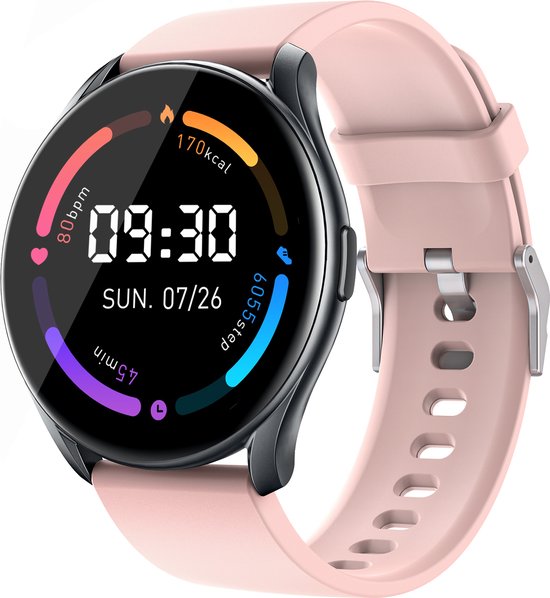 MAOO Smartwatch Dames en Heren - Horloge - Multisport - Stappenteller - Hartslagmeter - Bloeddrukmeter - iOS en Android - GTR Serie - Roze