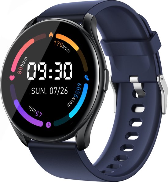 MAOO Smartwatch Dames en Heren - Horloge - Multisport - Stappenteller - Hartslagmeter - Bloeddrukmeter - iOS en Android - GTR Serie - Blauw