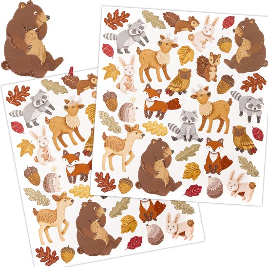 Bosdieren Stickervellen met Glitters - Dieren Stickers - Bosdiertjes Stickers - Knutselen Kinderen - Knutselen Volwassenen - Knutselen Meisjes - Stickers - Stickers voor Jongens - Stickers voor Volwassenen - Hobbystickers - Stickers voor Kinderen