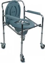 Mobiclinic Muelle - Toiletstoel - Verstelbaar - WC stoel - Toiletstoel voor volwassenen en Handicap - verrijdbare - opvouwbare - mobiele - deksel - wielen en armleuningen gewatteerd - Verchroomd staal