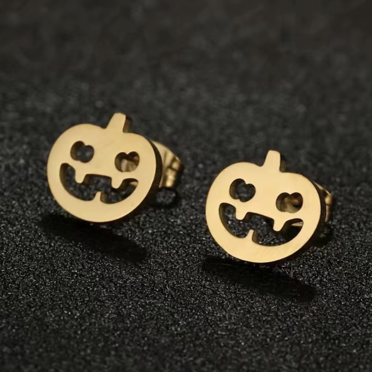 Gouden RVS Smiling Pumpkin Oorbellen - Glimlachende Pompoen - Oorstekers