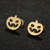 Gouden RVS Smiling Pumpkin Oorbellen - Glimlachende Pompoen - Oorstekers