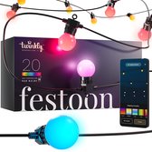Twinkly Festoon Lichtsnoer - 20 RGB LED lampjes - App-gestuurde - 10M - Binnen en Buiten - Slimme Verlichting - Decoratie - Zwart