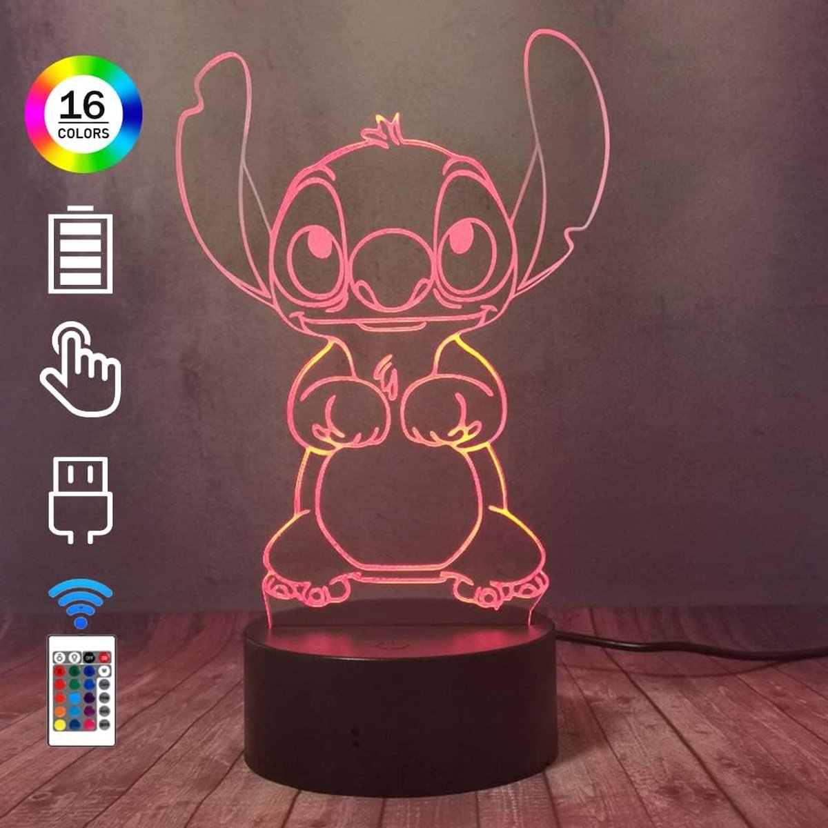 Lampe de table LED 3D Lilo & Stitch - Dégradé de 16 couleurs - Télécommande  - Perfect