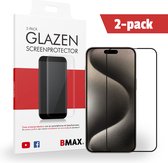 2-pack BMAX geschikt voor de Apple iPhone 15 Pro Screenprotector - Full Cover gehard glas - Apple screenprotectors - Telefoonaccessoires - Telefonie & Accessoires - Beschermglas - Glas screenprotectors - Zwart