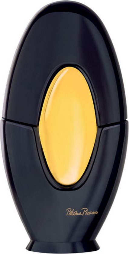 Paloma Picasso eau de parfum, zwarte fles met ovale gele inkeping.