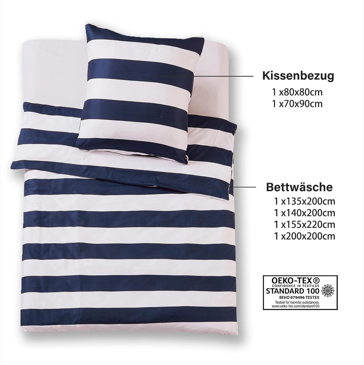 Parure de lit Bedtime Bamboe 135x200, 1 taie d'oreiller 80x80, bicolore :  bleu/blanc