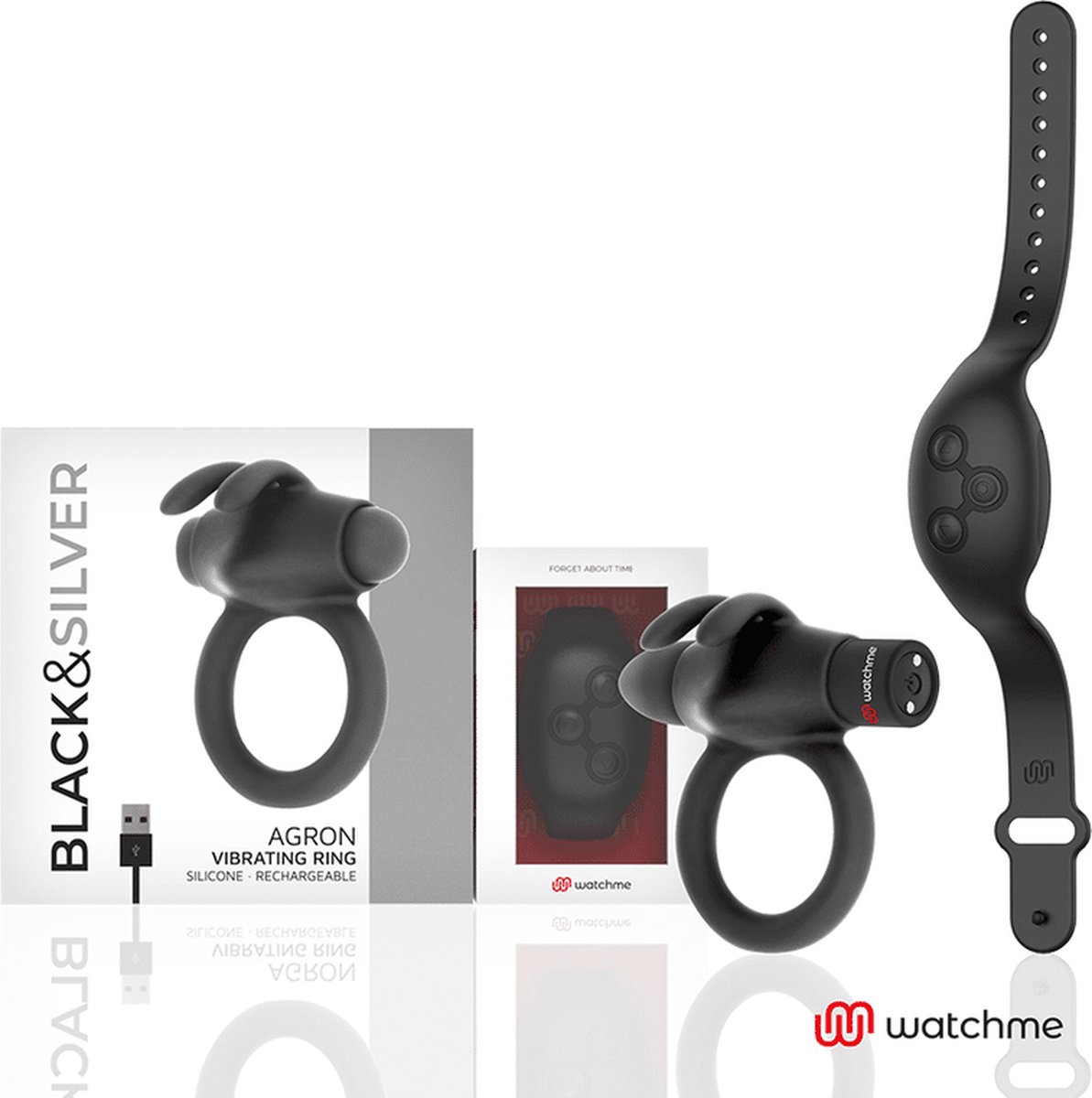 BLACK and SILVER | Black and silver Agron Remote Control Cockring Watchme