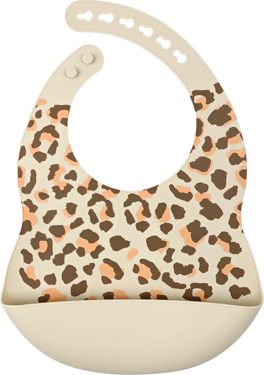 Goedkoopste Dutsi - Siliconen - Baby Slabbetje - Met opvangbakje - Luipaard print - Creme