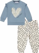 Dirkje - Kledingset - Meisjes - 2delig - broek offwhite met hartjes - Sweater Faded Blue met hart - Maat 86