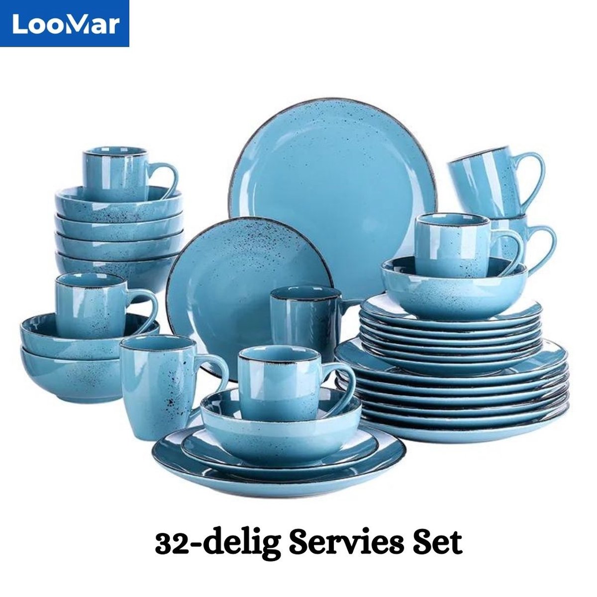 LooMar Luxe Dinner Set - 32 Pièces - 8 Personnes - Porcelaine - Service d' Assiettes 