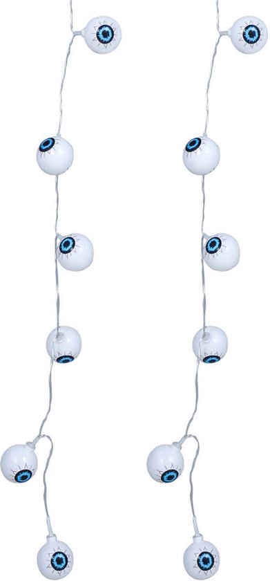 Halloween deco LED verlichting/lampjes oogbal/ogen - 2x - op batterijen - 130 cm - griezel uitstraling